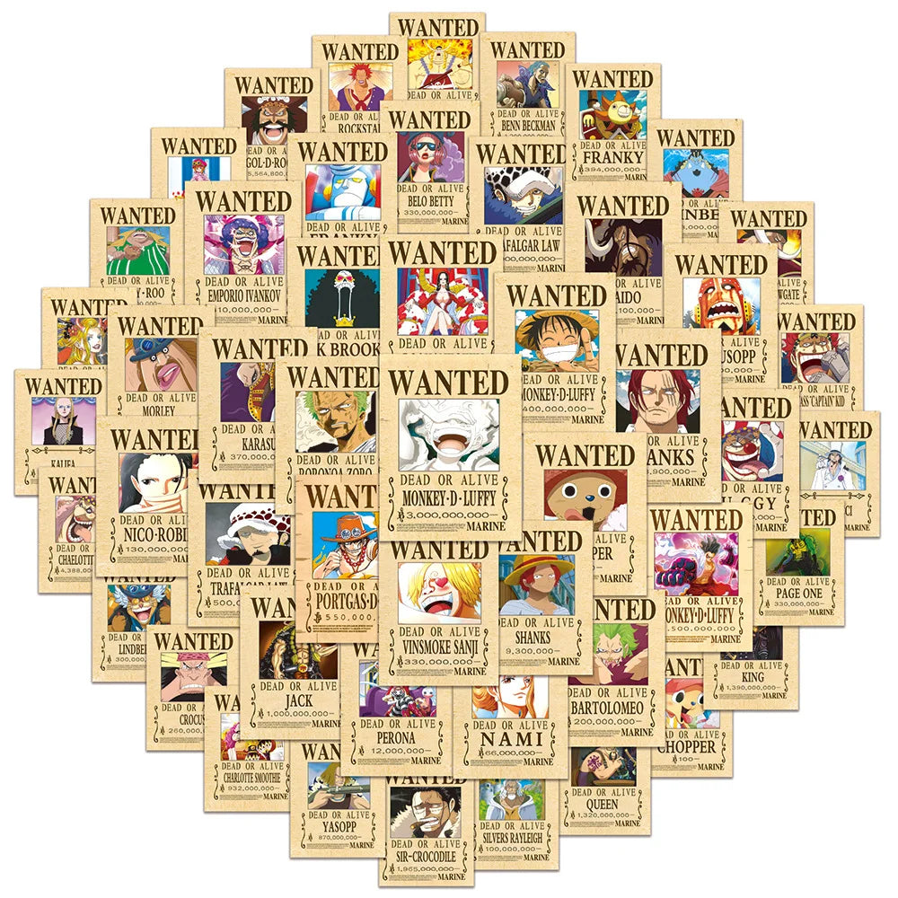 One Piece Wanted Posters Stickers (50pcs)