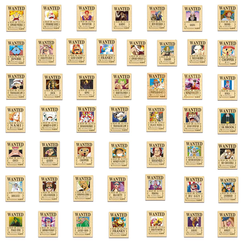 One Piece Wanted Posters Stickers (50pcs)