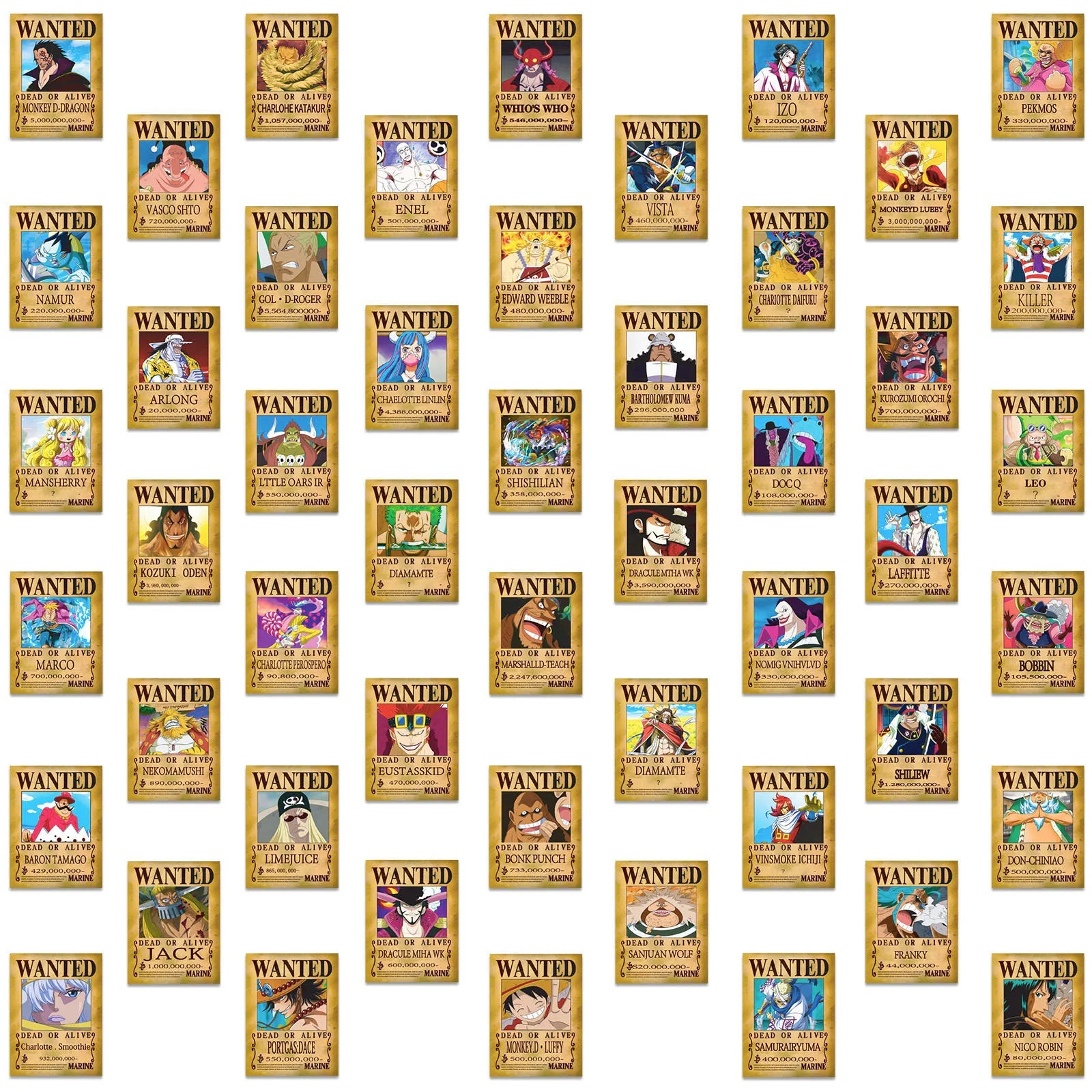 One Piece Wanted Posters Stickers (50pcs)