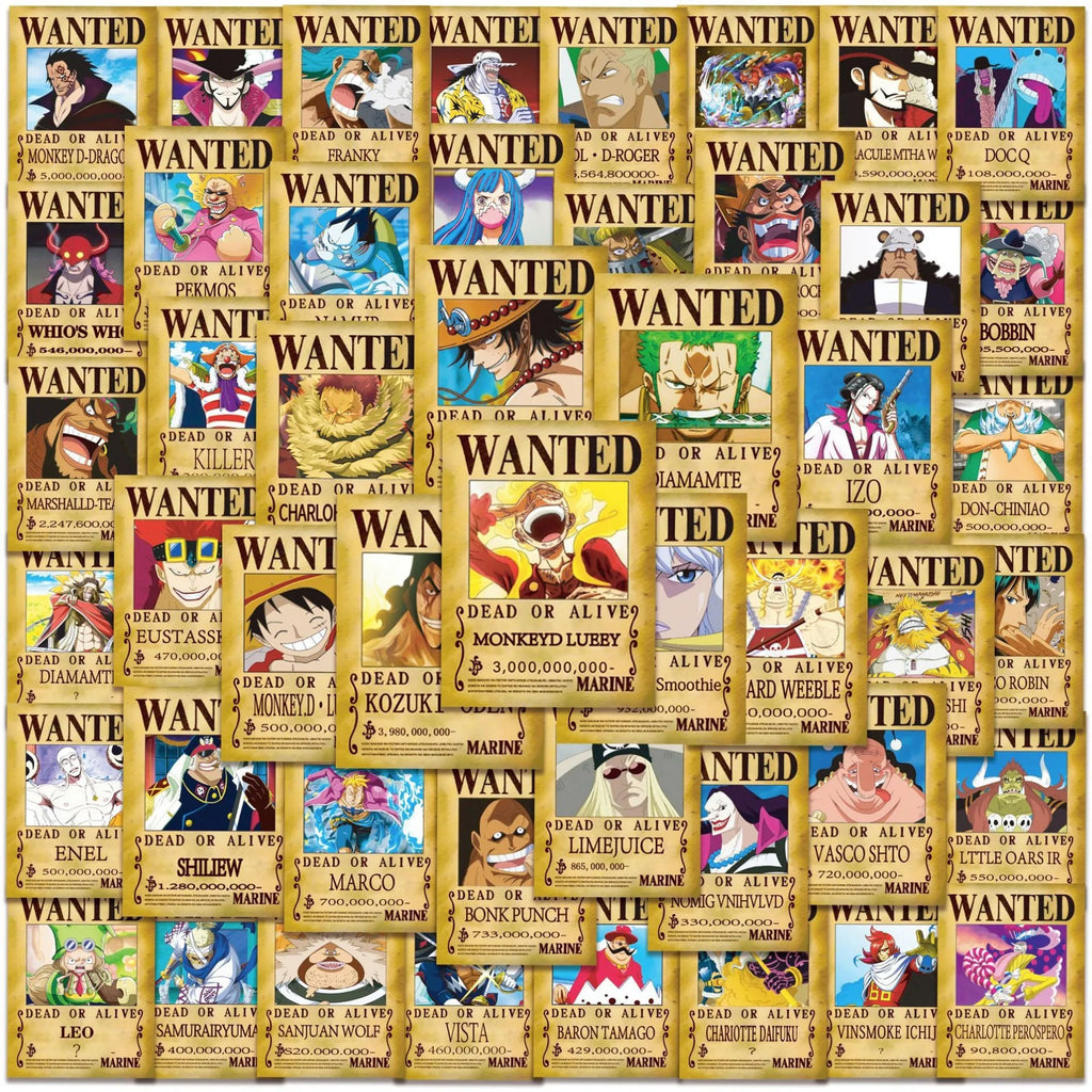 One Piece Wanted Posters Stickers (50pcs)
